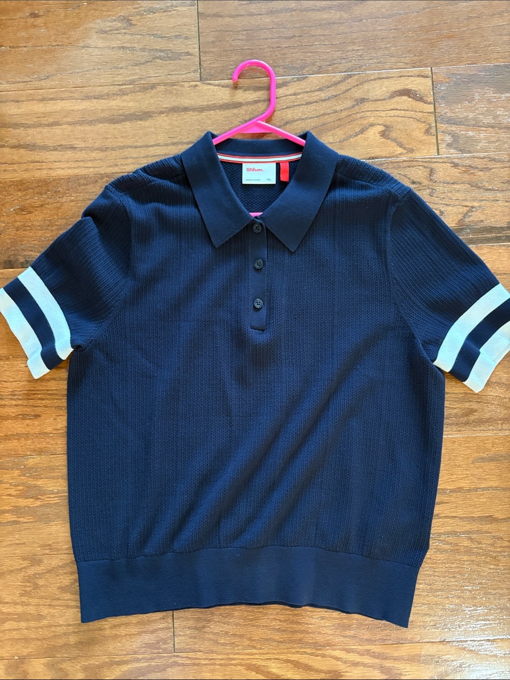 Wilson Navy Polo Top with White Sleeve Stripes
